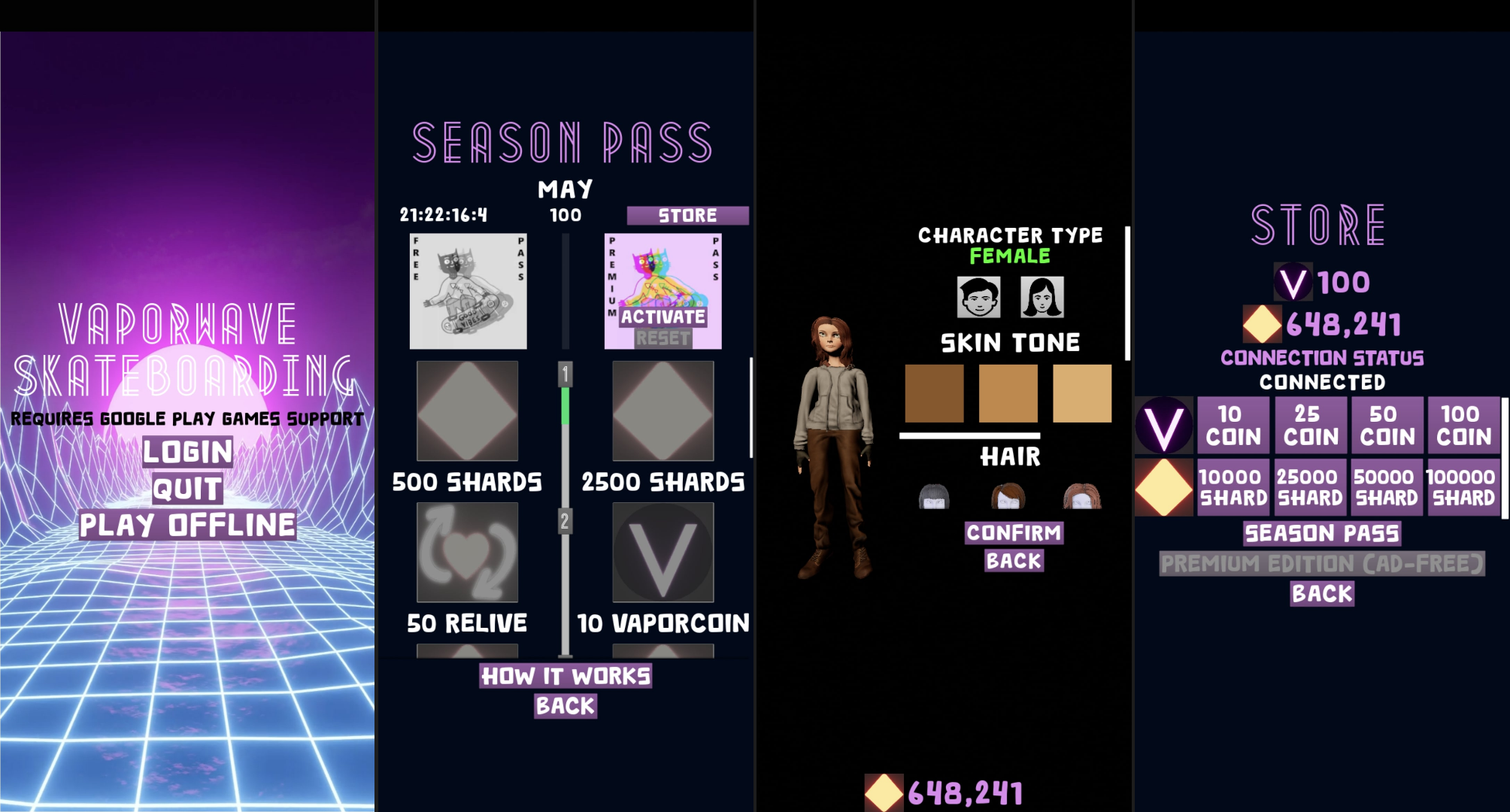 In-game screenshot from Vaporwave Skateboarding, showing the character skateboarding in a neon environment.